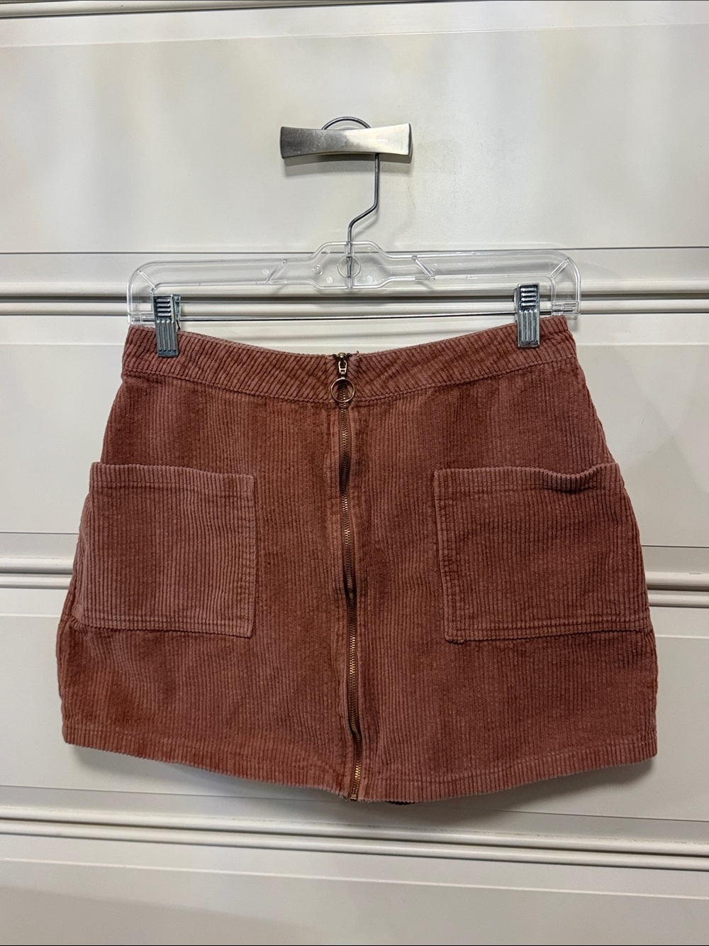Charlotte Russe Corduroy Front-Zip Mauve Mini Skirt